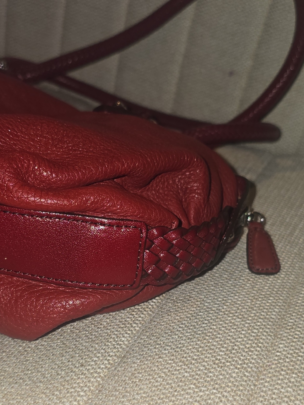 Brighton Red Pebbled Leather Satchel Shoulder Bag Braided Straps Silver Accents - Picture 15 of 16